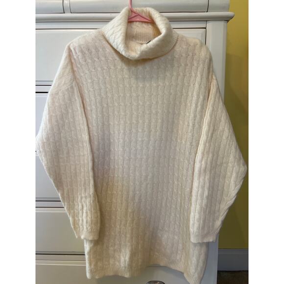 Vintage Cream Cable Knit Long Tunic Sweater Womens Size Large Wainscott Wool EUC - Picture 2 of 6